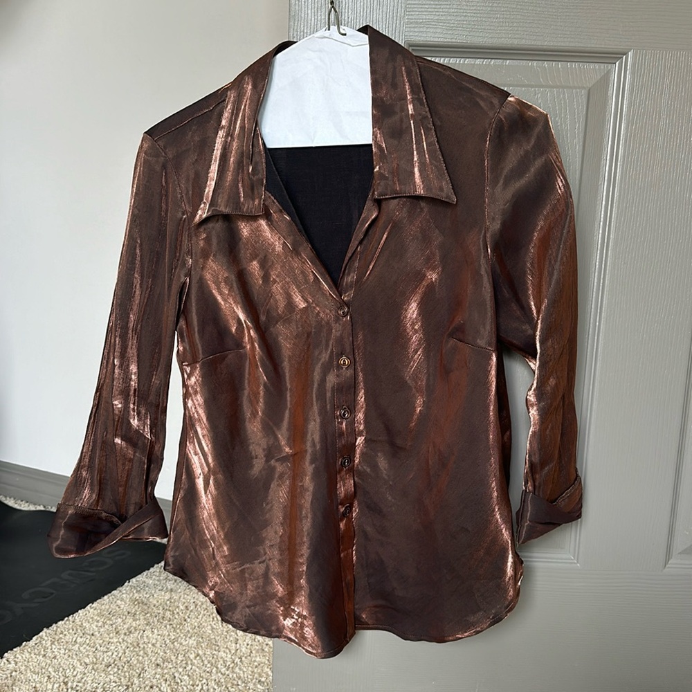 vintage copper shiny button down